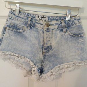 Women's Mini Jean Shorts with Lace Detail US 2